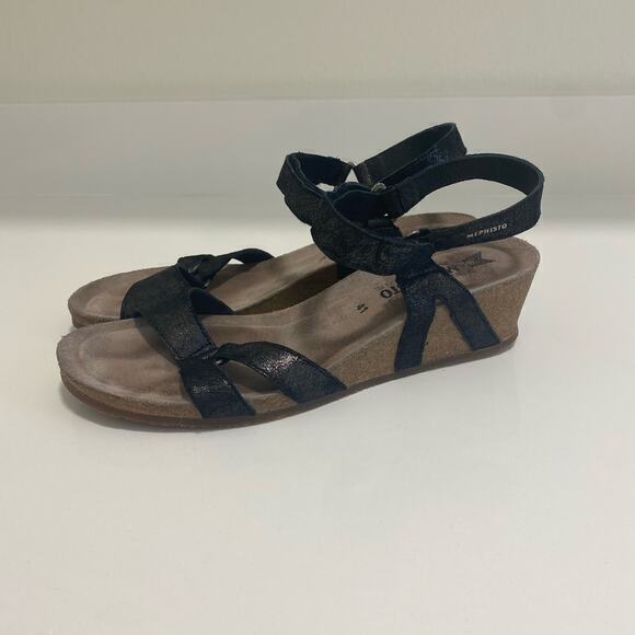 Mephisto Sandal Wedges Women’s size 11 Black‎ and Brown - Picture 3 of 8